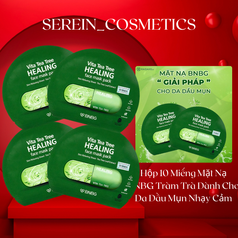 Hộp 10 Miếng Mặt Nạ BNBG Tràm Trà Dành Cho Da Dầu Mụn Nhạy Cảm