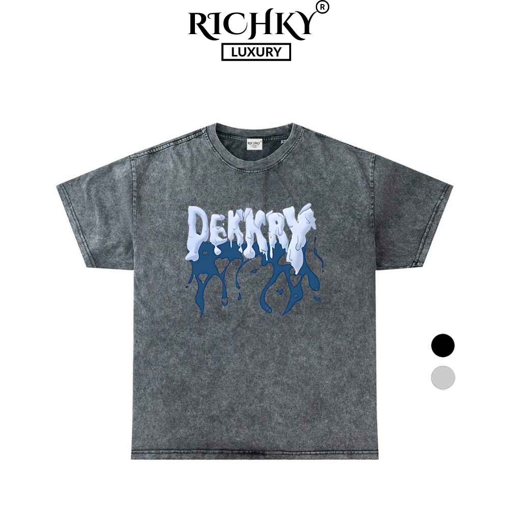 Áo Thun Wash Richky Premium Tee Dekkry Tan Chảy Lửa Xanh Frozen Flow Blue Flame