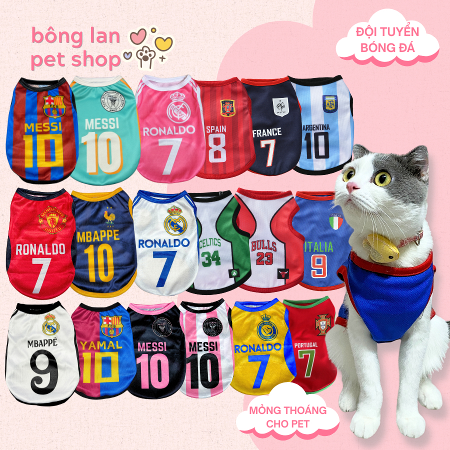 [HỎA TỐC] Áo thun cho chó mèo thú cưng đội tuyển đá banh bóng đá mỏng mát mùa hè