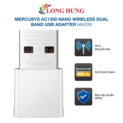 USB Wifi Mercusys AC1300 Nano Wireless Dual Band USB Adapter МАЗ0N - Hàng chính hãng
