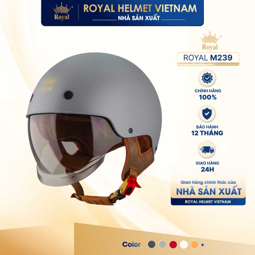 [NHÀ SẢN XUẤT] [XÁM CAMAY] Mũ Bảo Hiểm Nửa Đầu Royal M239 Kính Âm, Nón 1/2 Có Kính Cho Nam Và Nữ Đi 