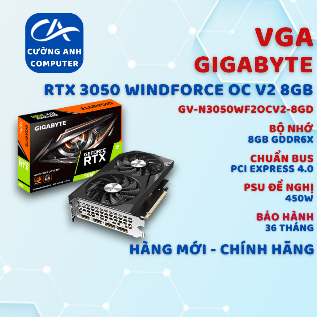 Card đồ họa GIGABYTE RTX 3050 WINDFORE OC 8GB V2 ( N3050WF2OCV2-8GD )