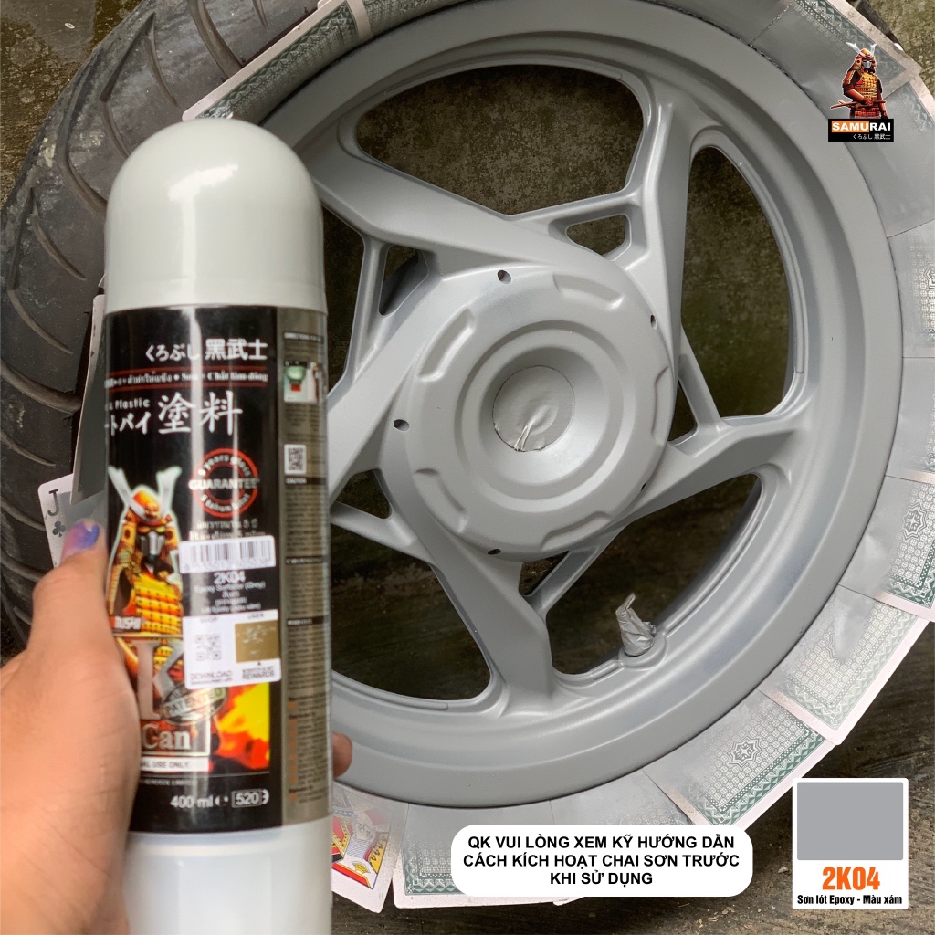 Sơn xịt Samurai 2 thành phần, sơn lót cao cấp màu xám - 2K04 (400ml/chai)