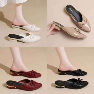  Dép sục nữ mũi nhọn gắn nơ sang chảnh dép nữ thời trang công sở chất PU mềm không thấm nước 