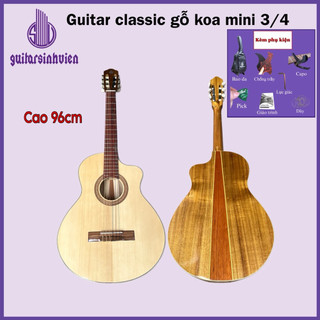  Đàn guitar classic mini 3 4 gỗ Koa SV-C2KMIN - Size 3 4 cao 96cm- Tặng phụ kiện và khoá học 