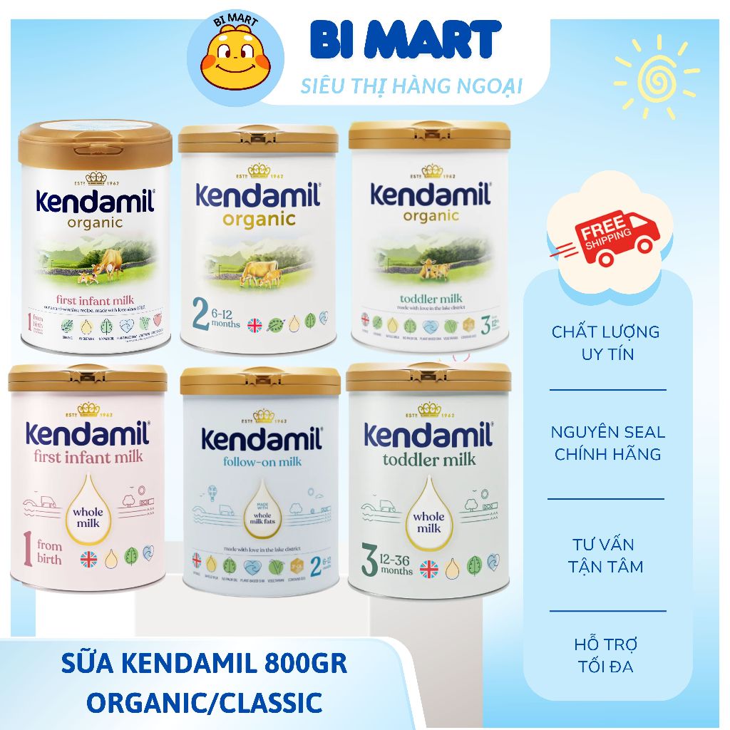[Date T2/2027] Sữa nguyên kem Kendamil / Sữa Organic Kendamil Anh Quốc 800gr - Bimart