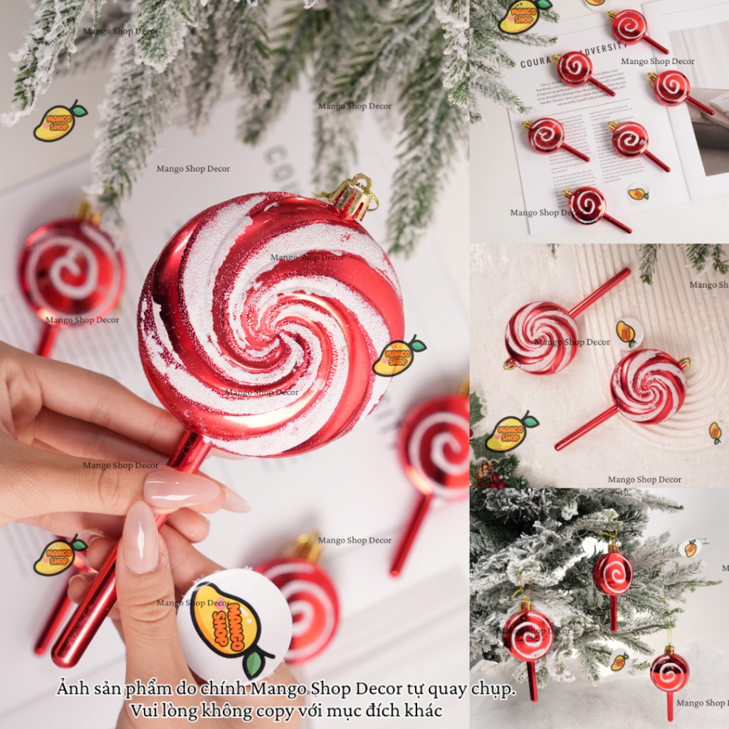 Set Kẹo Que Xoắn Candyland Đỏ Trắng Kim Tuyến Treo Cây Thông Decor Giáng Sinh Nhà Cửa Studio Cửa Hàn