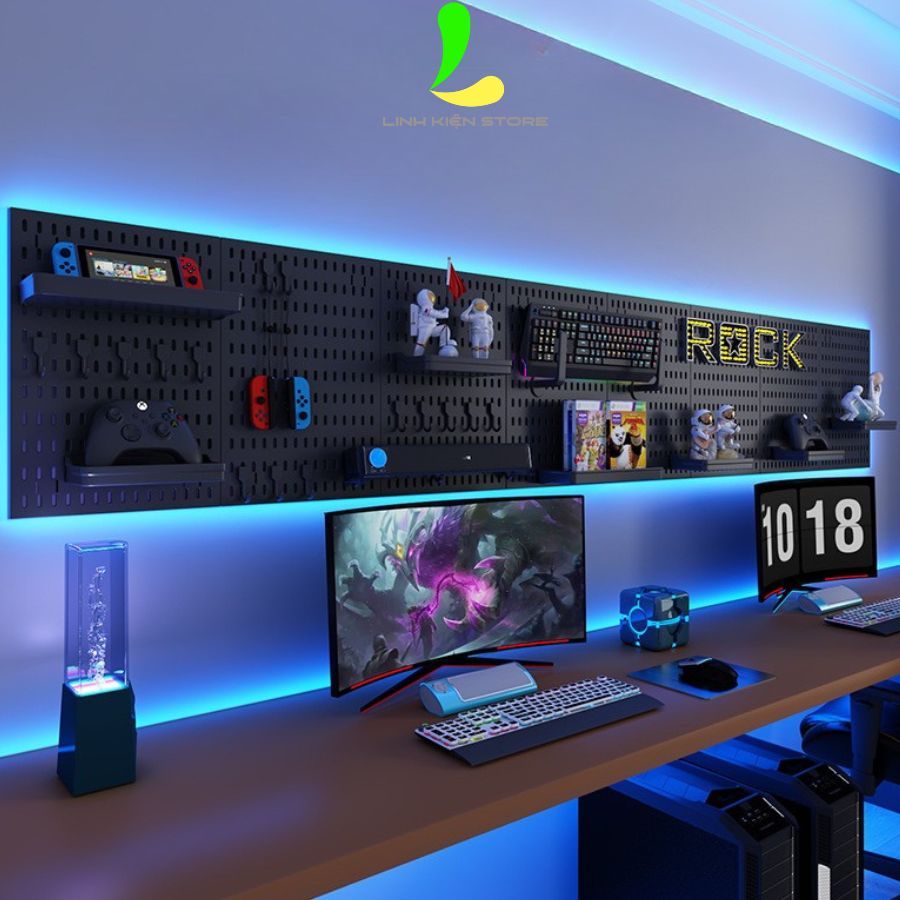 Bảng Pegboard Decor Bàn, Phòng Gaming - Phụ Kiện Treo Tường Lưu Trữ Đa Năng, Trang Trí Góc Làm Việc