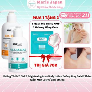   MUA 1 TẶNG 2  Dưỡng Thể MD CARE Brightening Acne Body Lotion Dưỡng Sáng Da Mờ Thâm Giảm Mụn Cơ Thể Chai 200ml 