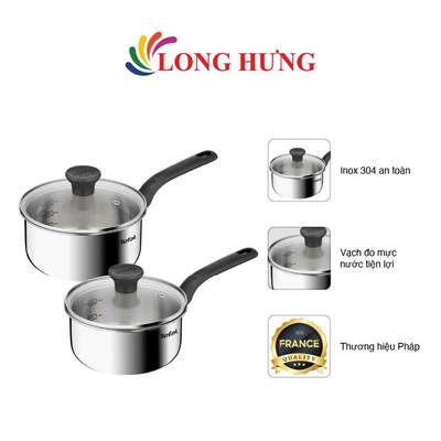 Nồi cán dài/quánh Inox liền khối có nắp Tefal Starter (16cm x 1.5L/18cm x 2.2L) - Hàng chính hãng