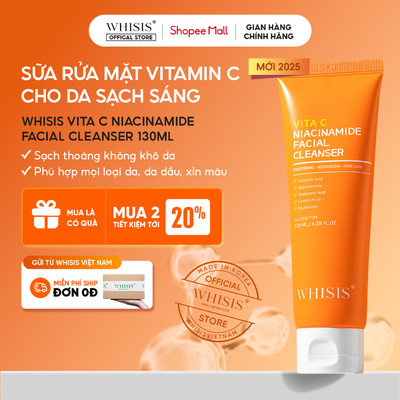 Sữa Rửa Mặt Vitamin C Niacinamide WHISIS Facial Cleanser 130ml - Làm Sạch Nhẹ Nhàng, Dưỡng Da Sáng Mịn