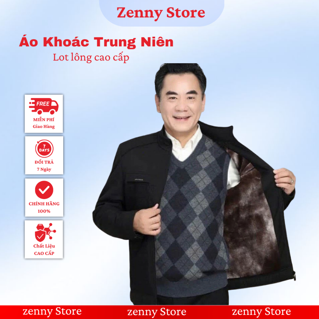Áo khoác phao nam trung niên ZENNY lót lông cao cấp,  dày dặn ấm áp, chống gió giữ nhiệt tốt cho mùa