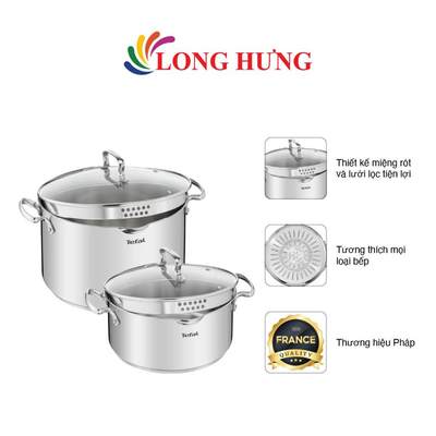 Nồi Inox Tefal Duetto Plus (18cm x 2.0L/20cm x 2.9L/22cm x 6.1L/24cm x 5.0L/28cm x 10.0L) - Hàng chính hãng