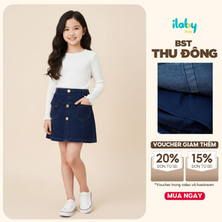  Chân váy jean bé gái ILABY chân váy jean túi ốp chéo có lót quần trong cạp chun co giãn  3403  
