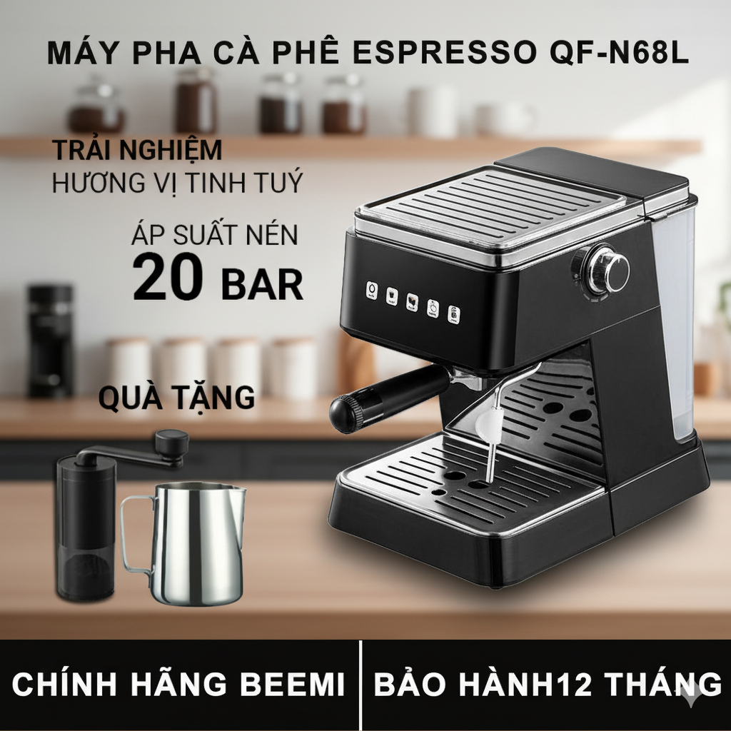 Máy Pha Cà Phê Espresso Áp Suất 20bar Vòi Đánh Sữa Pha Latte, Cappuccino Dùng Cho Gia Đình Văn Phòng