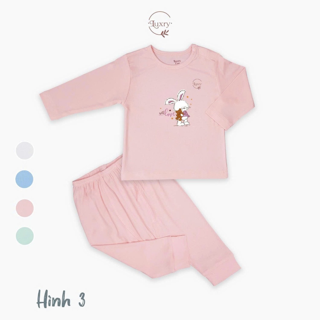 Bộ quần áo dài tay cài vai Luxry họa tiết cho bé trai, bé gái từ 6 tháng đến 7 tuổi