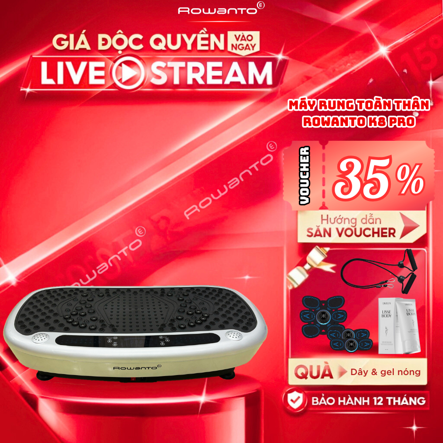 [LIVE] Máy Rung Massage Giảm Cân Tại Nhà ROWANTO K8 bản mới nhất 2025, Máy tập thể dục tại nhà hiệu 