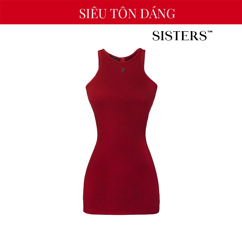 Đầm body đỏ siêu tôn dáng SISTERS cổ tròn khoét sâu ở nách khoe vai thanh mảnh chất thun đan len ôm 