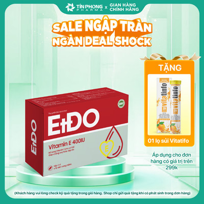 Viên Uống Bổ Sung Vitamin E EtĐo Chiết Xuất Thiên Nhiên Giúp Làm Chậm Lão Hóa Da Căng Mịn Giảm Nhăn Hộp 30 Viên TTP034