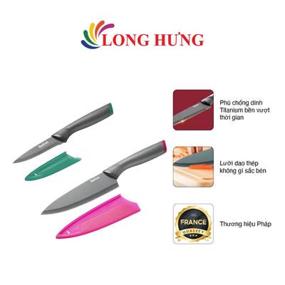 Bộ dao làm bếp và gọt trái cây phủ Titanium Tefal Fresh Kitchen 9cm/15cm K122S205 - Hàng chính hãng