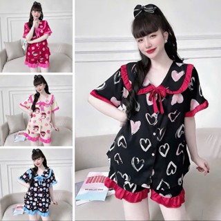  HỎA TỐC Đồ Bộ Đùi Bigsize 50-100kg Tay Ngắn Viền Bèo Tiểu Thư Dễ Thương Lụa Mặc Nhà Dịp Tết Noel Noen 