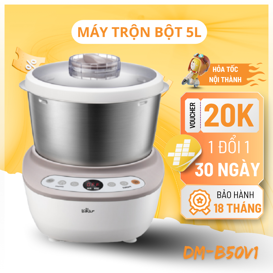 Máy Trộn Bột Bear 5L Ủ Bột, Nhào Bột Nhanh Công Suất Lớn Chống Dính Bảo Hành 18 Tháng DM-B50V1
