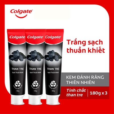 [Quà tặng không bán] Bộ 3 Kem đánh răng Colgate thiên nhiên Than tre Hàn Quốc khử mùi diệt khuẩn 180g