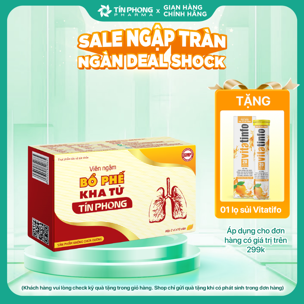 TPBVSK Viên ngậm Bổ Phế Kha Tử Tín Phong - Hỗ Trợ Giảm Ho, Hỗ Trợ Giảm Đau Rát Họng Hộp 20 Viên