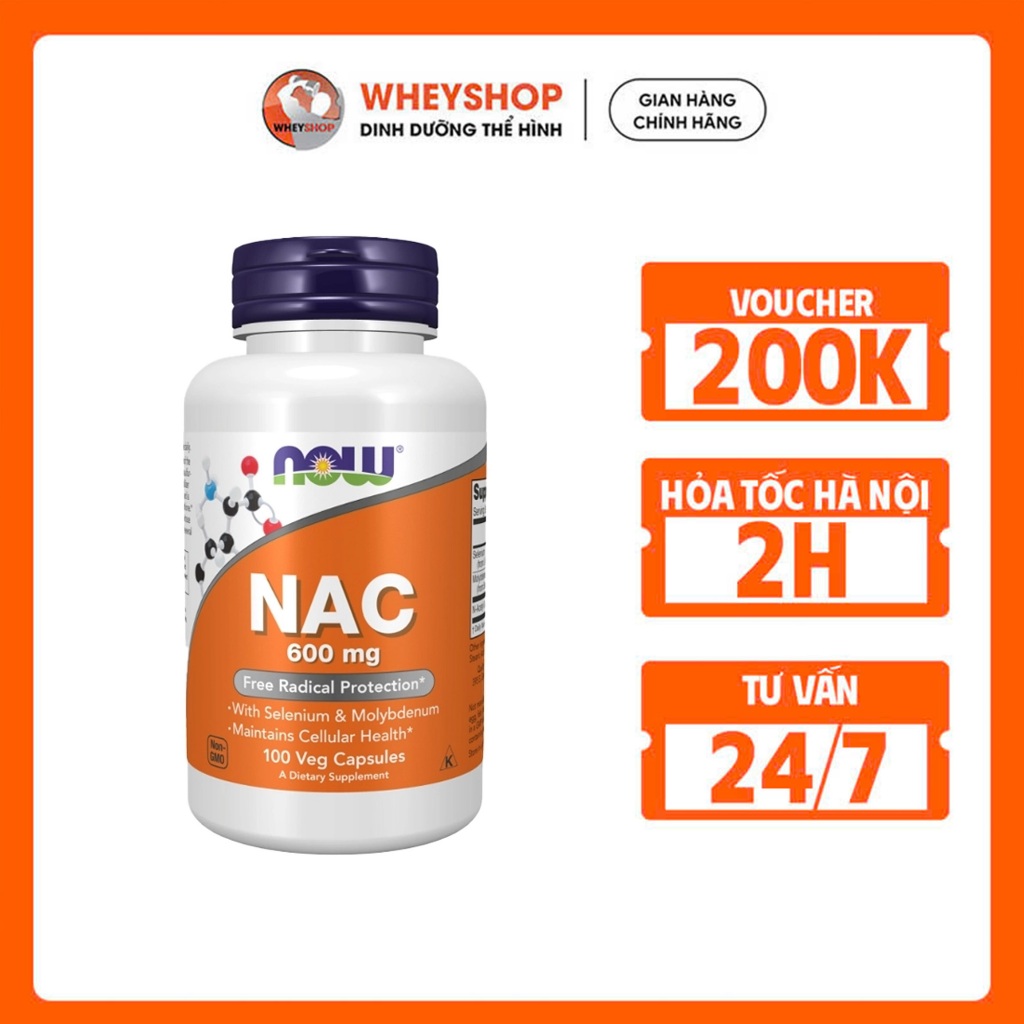 Viên uống bổ sung khoáng chất -  Now NAC 600mg (2 SIZE) - WHEYSHOP HANOI