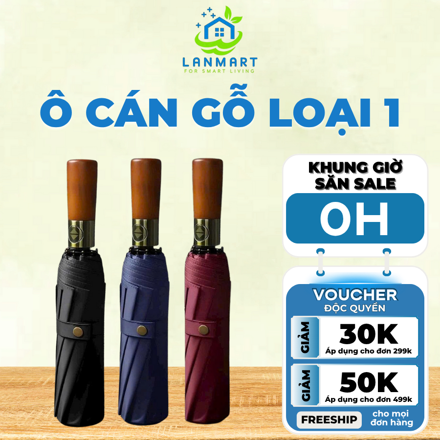 Ô Dù Tự Động Cán Gỗ Sang Trọng, Chống Tia UV, Chống Lật 12 Xương 84 Nan Cao Cấp