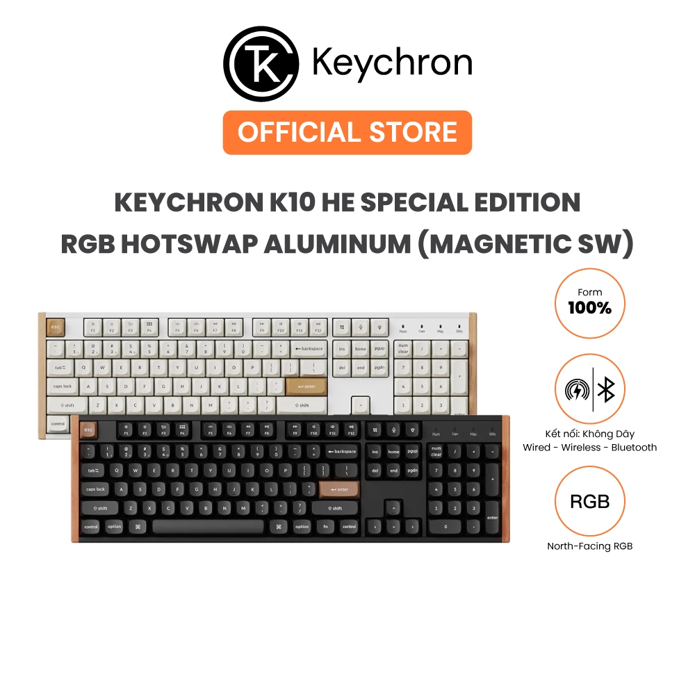 Bàn phím cơ không dây Keychron K10 HE Special Edition RGB Hotswap Aluminum (Magnetic Sw) - Bảo hành 