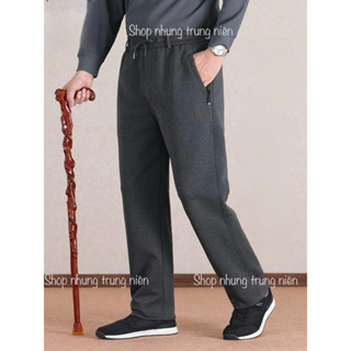  Quần nỉ nam trung niên cho bố quần mặc nhà hàng chất đep không xù size to túi khoá ống suông 