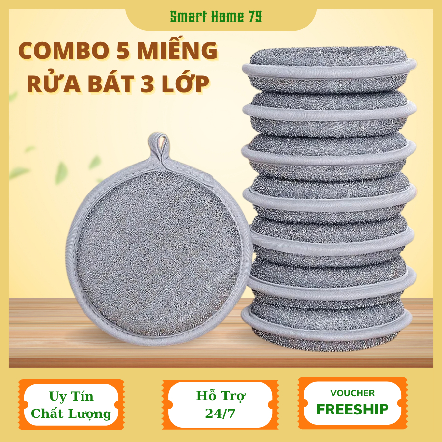 Miếng rửa chén bát đa năng 3 lớp, chất liệu bọt biển cao cấp không gây trầy xước , dễ dàng sử dụng