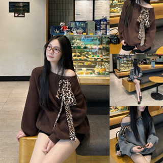   Steezy  Áo len lông cừu dày trễ vai tay phồng phối đai cổ da beo form rộng dấu quần áo len dài tay nữ thu đông - L1297 