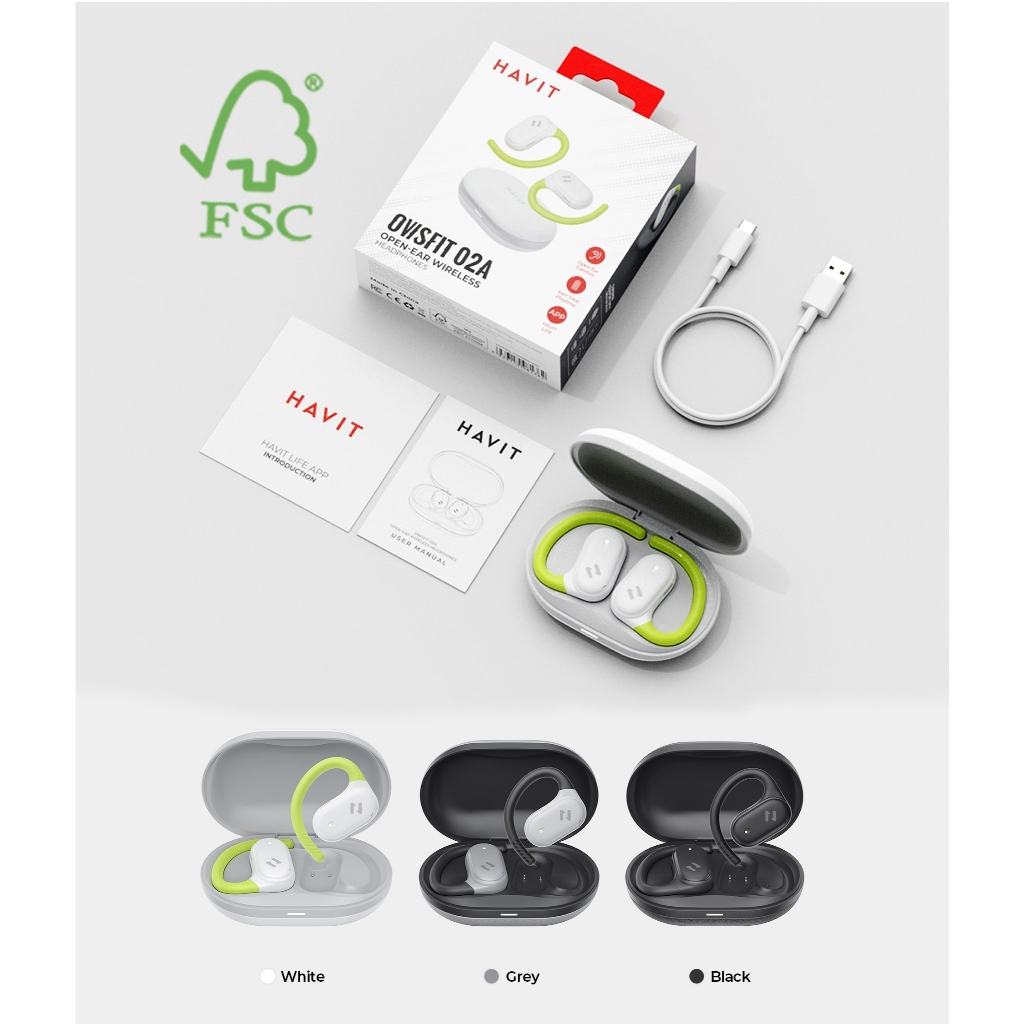 Tai Nghe Không Dây Havit OWSFIT 02A | Kiểu Dáng Open Ear | Mic ENC Bluetooth 5.4 | BigBuy360 - bigbuy360.vn