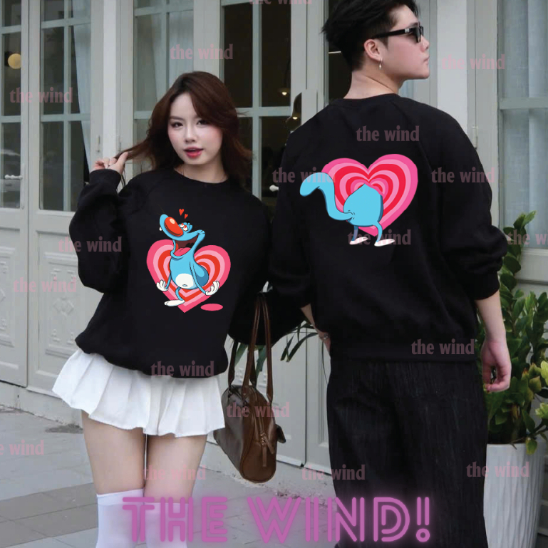 Áo Sweater Đôi Nam Nữ In Hình Oggy Siêu Đẹp,Áo Đôi Phong Cách Unisex Chất Liệu Nỉ Bông Cao Cấp The W