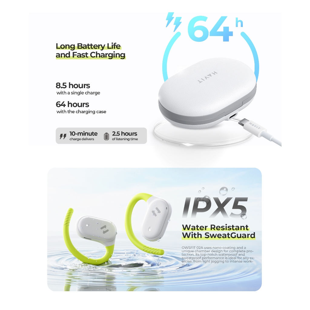 Tai Nghe Không Dây Havit OWSFIT 02A | Kiểu Dáng Open Ear | Mic ENC Bluetooth 5.4 | BigBuy360 - bigbuy360.vn