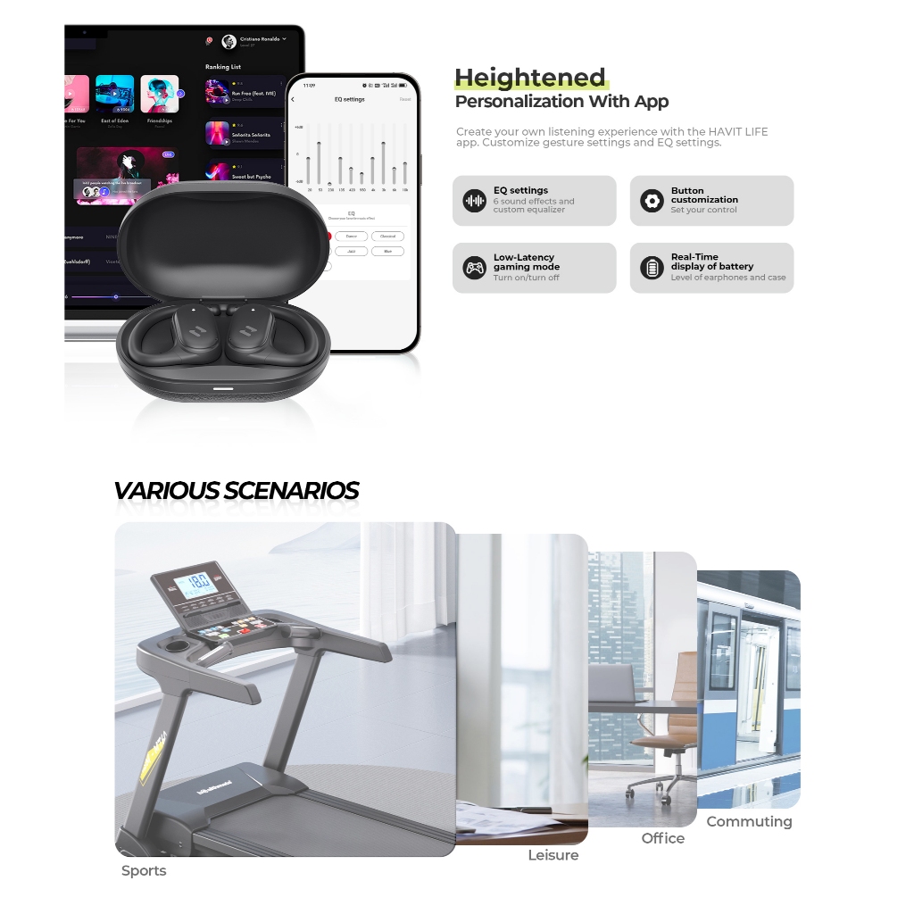 Tai Nghe Không Dây Havit OWSFIT 02A | Kiểu Dáng Open Ear | Mic ENC Bluetooth 5.4 | BigBuy360 - bigbuy360.vn