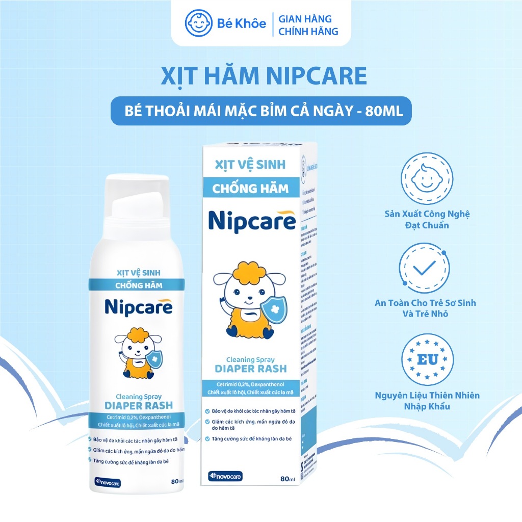 Xịt hăm NIPCARE 80ml, xịt hỗ trợ làm dịu da bé khỏi hăm tã bảo vệ da bé luôn khô thoáng dịu nhẹ