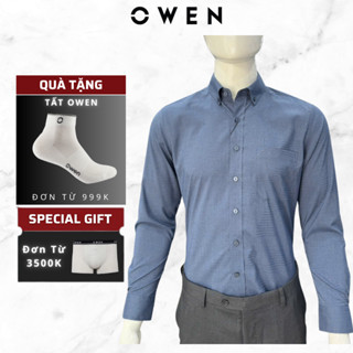  Áo Sơ Mi Dài Tay Owen AR240586DT Màu Xanh Trẻ Trung Form Regularfit Fit Chất Liệu Modal mềm mịn 