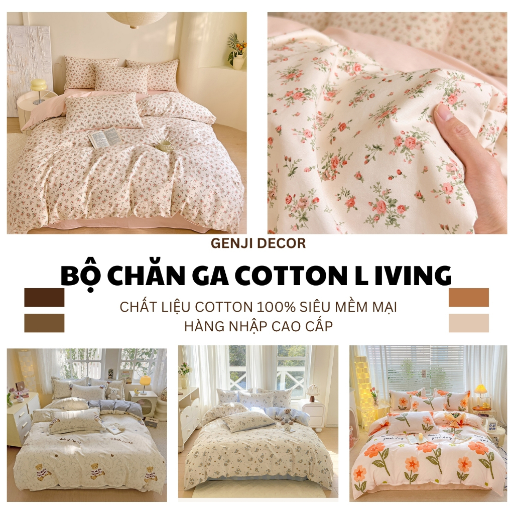 Bộ chăn ga gối cotton living cao cấp Genji Decor