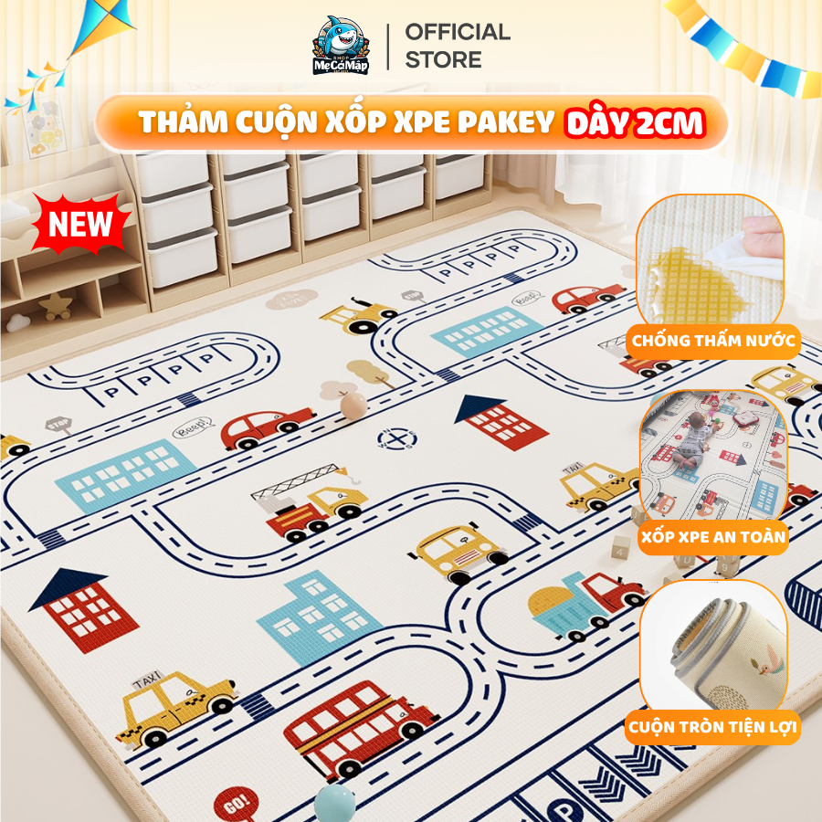 Thảm Cuộn Xốp XPE PAKEY Cao Cấp Dày 2cm, Thảm Trải Sàn 2 Mặt Êm Ái, Chống Nước Chống Trượt, Cách Nhi