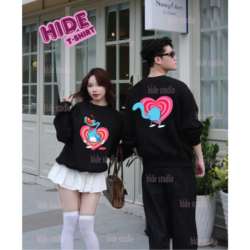 Áo Sweater Đôi Nam Nữ In Hình Oggy Siêu Đẹp,Áo Đôi Phong Cách Unisex Chất Liệu Nỉ Bông Cao Cấp Hide 