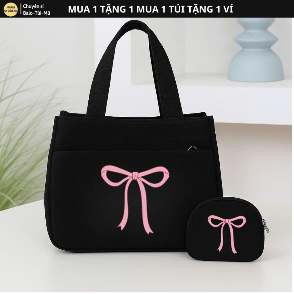 [Mua Túi tặng Ví]Túi đựng đa năng 2 ngăn có khoá ,túi vải đựng mỹ phẩm canvas hộp cơm đồ bỉm sữa sức chứa lớn