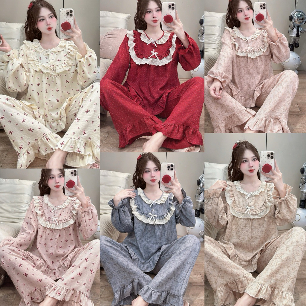 [DEAL MỞ BÁN] Bộ Đồ Ngủ Nữ JUSOKA Pijama Chất Liệu Đũi Vân Mây Viền Ren Siêu Mềm Mịn Cao Cấp Thoải Mái DU24