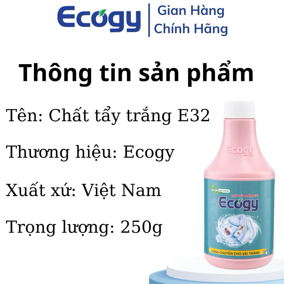 Dung dịch TẨY TRẮNG quần áo Ecogy. làm trắng sáng quần áo, làm sạch vết ố vàng, vết đồ ăn, mủ trái c