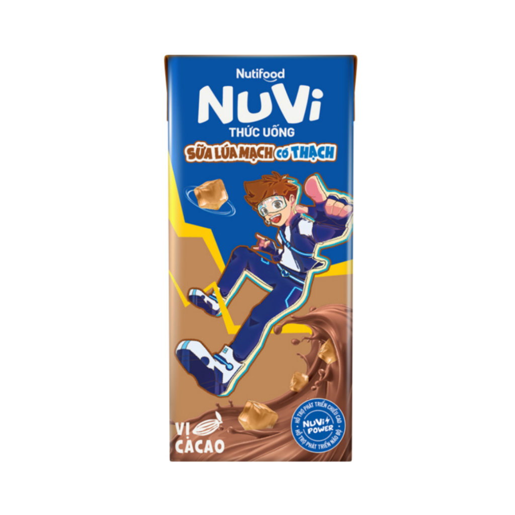 Lốc 4 hộp sữa lúa mạch cacao có thạch Nuvi 170ml