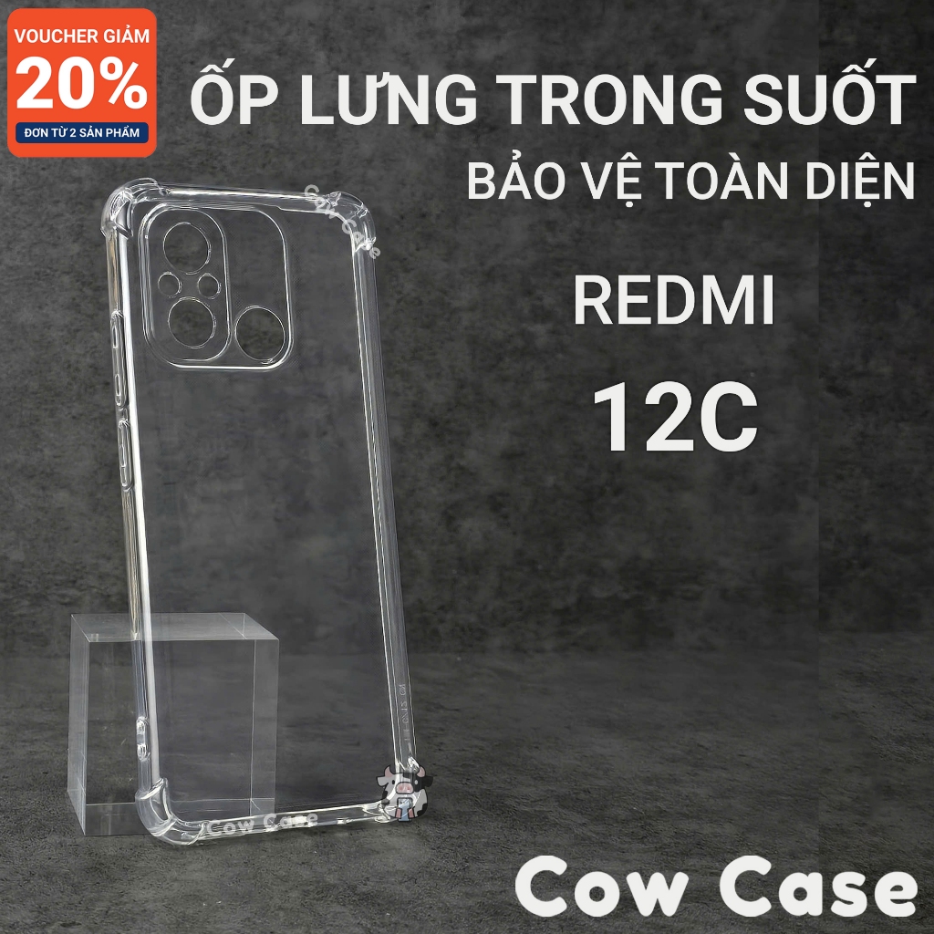Ốp lưng Redmi 12c Cow case trơn trong suốt | Ốp điện thoại Xiaomi dẻo bảo vệ camera đt toàn diện