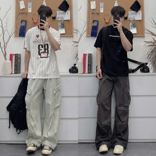  Quần jean túi hộp nam nữ mầu nâu JK8,Quần kaki túi hộp Cargo pant ống suông rộng style Retro top xu hướng 2023 Helloyou 