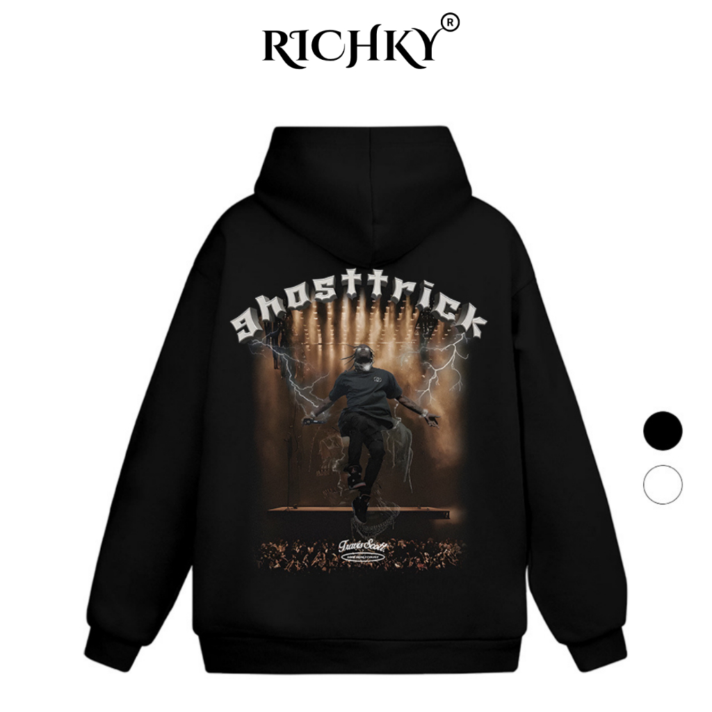 Áo Hoodie Richky Luxury Premium Nỉ Ghost Trick Concert Travis Scott Black White